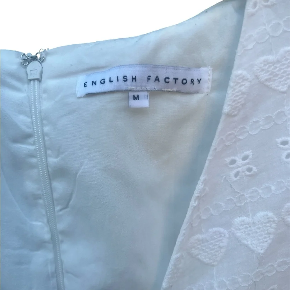 English Factory White Mini Dress with Puff Sleeves. Size M - Picture 3 of 7